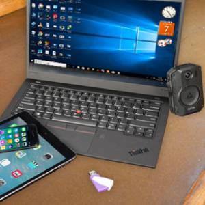 Laptop with iPad and phone